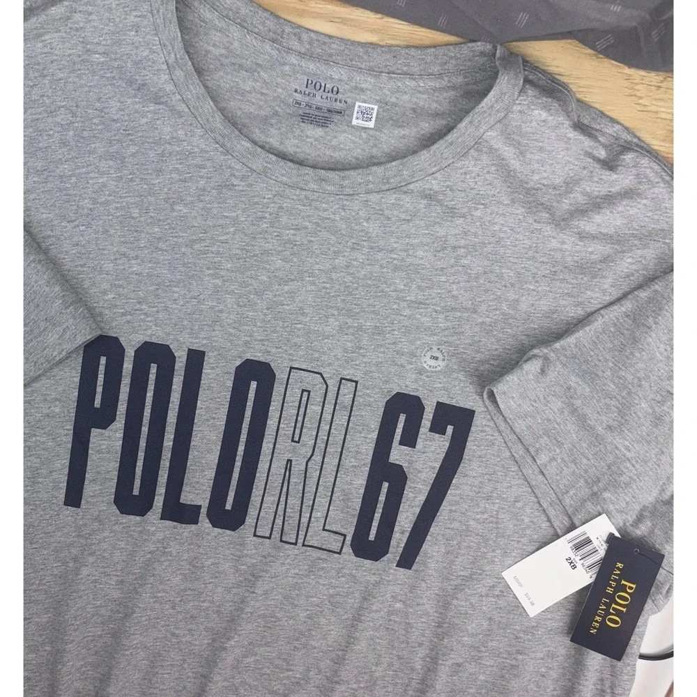 New Polo Ralph Lauren Big Spell Out Graphic Logo T-Shirt 2XB 2XL Big Gray‎ Pony